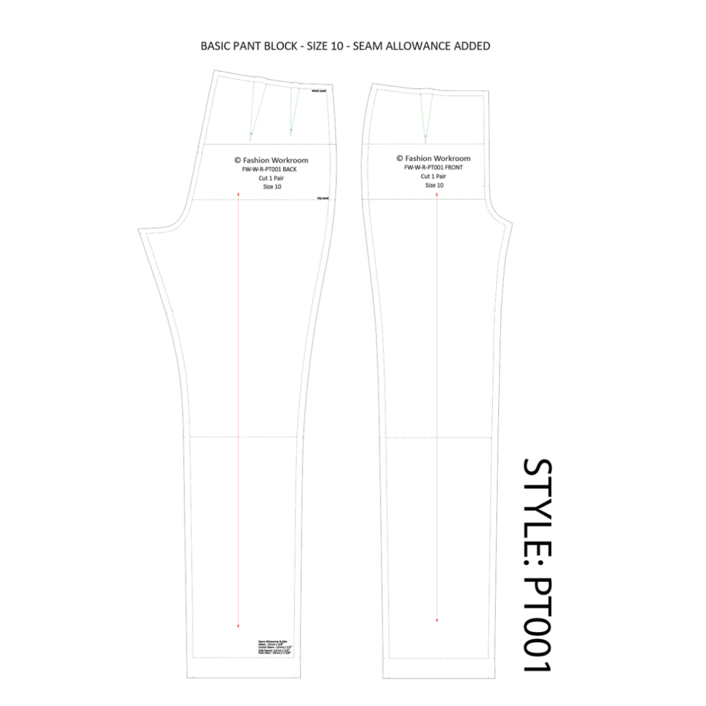 Fashion Workroom Full Scale Regular Range of Basic Pant Blocks | PT001 ...